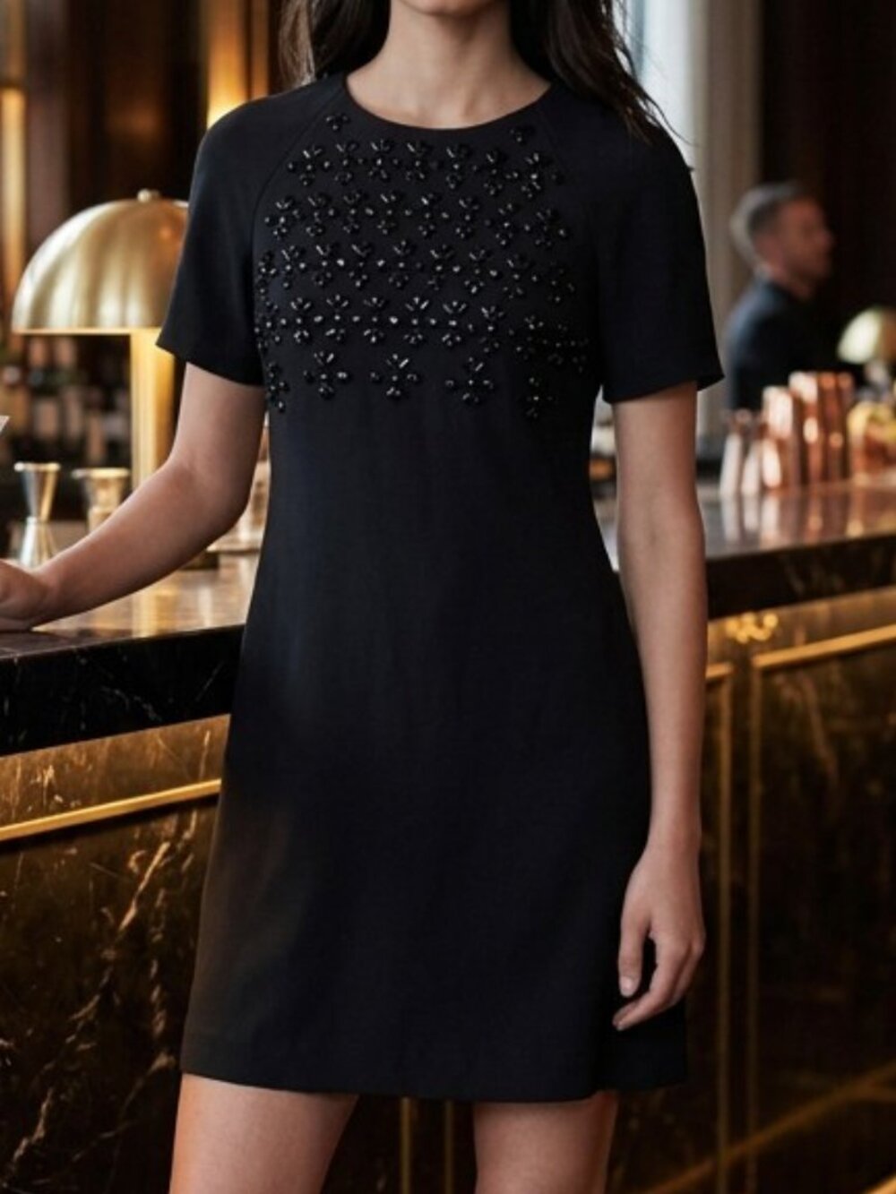 BANANA REPUBLIC NWT BEAD EMBELLISHED BLACK MINI DRESS - Picture 2 of 8